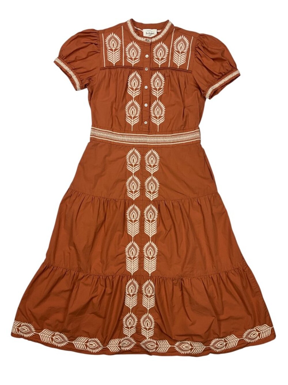Bohme Siya Embroidered Dress S Orange Short Sleeve Midi Cottagecore - Picture 15 of 16